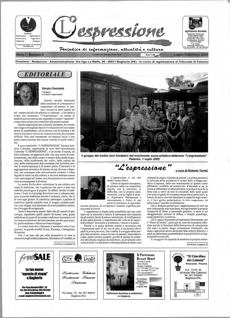 copertina primo numero della rivista L'Espressione periodico palermitano